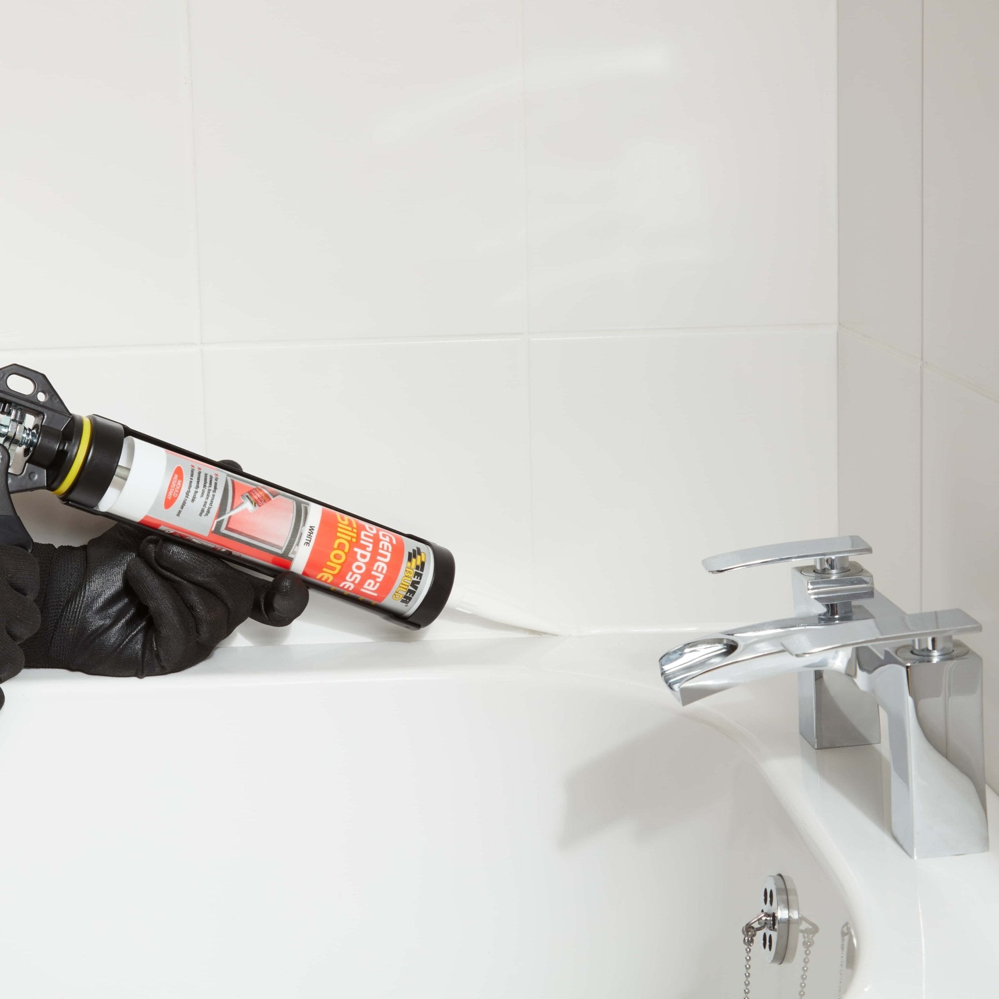 apply general purpose silicone everbuild white 280ml tube bathroom taps controls